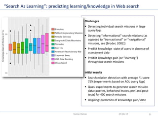 27/09/17 11Stefan Dietze
“Search As Learning”: predicting learning/knowledge in Web search
Challenges
 Detecting individu...