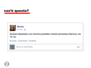 cos’è questo?
Alle 10,12 di piovosa giornata genovese, una
indaffarata avvocatessa si avvia alla Cancelleria del
Tribunale per consegnare un pezzo di carta, frutto di
48 ore di indefesso lavoro.
Piove da due giorni e dai monti un’ondata di piena si
abbatte sul fiume.
Lei è in pericolo. Il Bisagno potrebbe trascinarla in
mare.
 