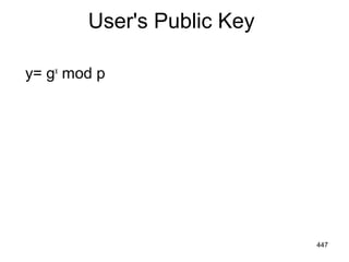 User's Public Key
y= gx
mod p
447
 