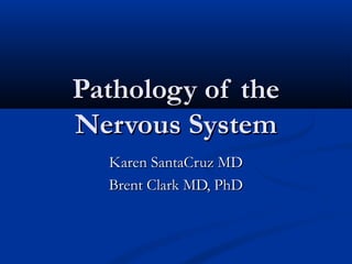Pathology of thePathology of the
Nervous SystemNervous System
Karen SantaCruz MDKaren SantaCruz MD
Brent Clark MD, PhDBrent Clark MD, PhD
 