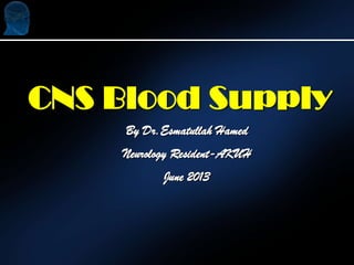 CNS Blood Supply
By Dr.Esmatullah Hamed

Neurology Resident-AKUH
June 2013

 