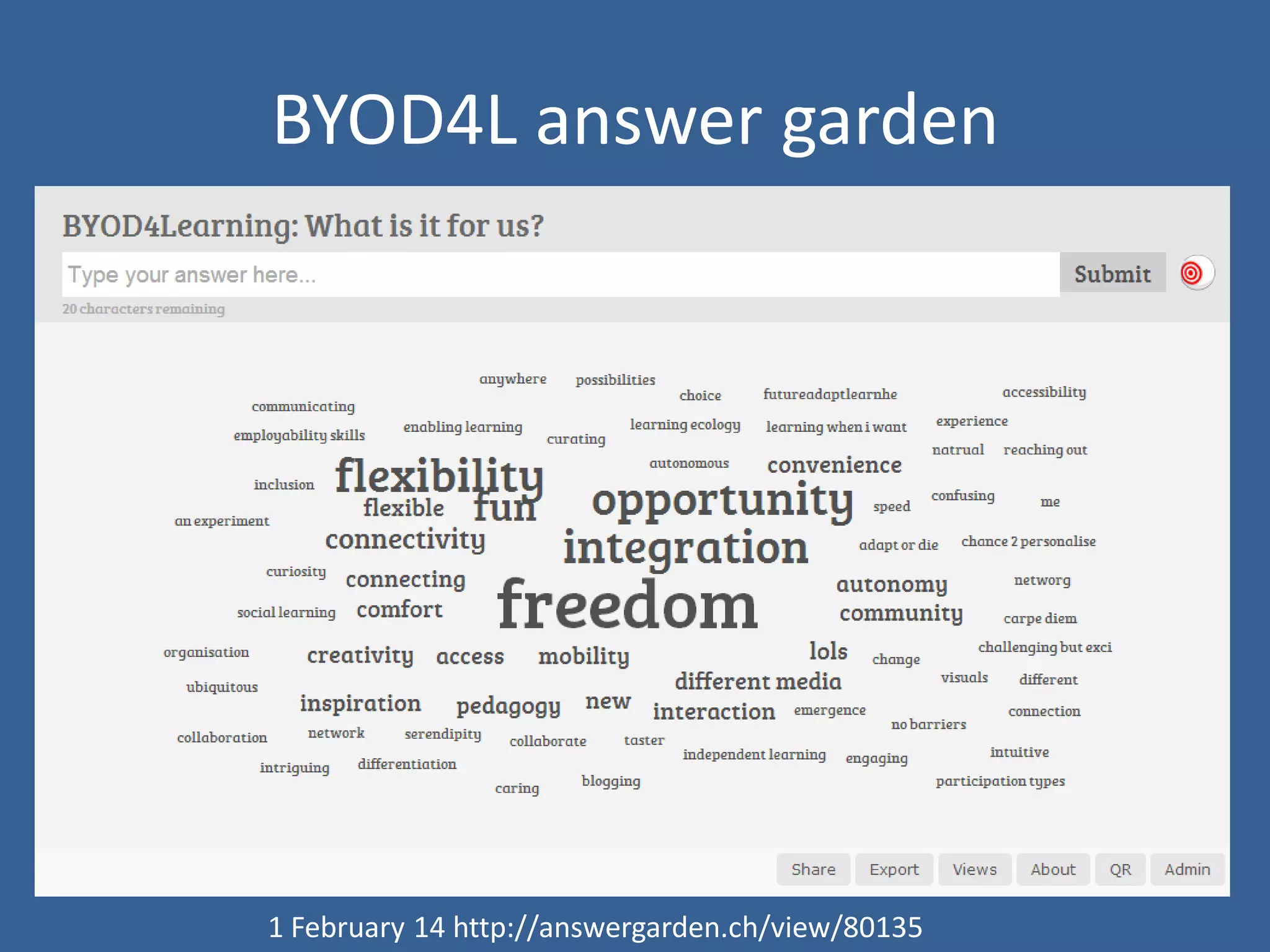 BYOD4L answer garden 
1 February 14 http://answergarden.ch/view/80135  