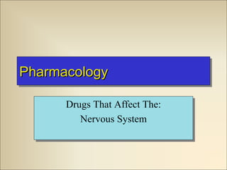 Pharmacology
Pharmacology
Drugs That Affect The:
Drugs That Affect The:
Nervous System
Nervous System

 