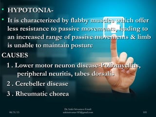• HYPOTONIA-HYPOTONIA-
• It is characterized by flabby muscles which offerIt is characterized by flabby muscles which offe...