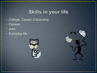 •   College, Career, Citizenship
•   Classes
•   Jobs
•   Everyday life
 