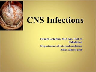 CNS Infections
Fitsum Getahun, MD; Ass. Prof of
I.Medicine
Department of internal medicine
AMU, March 2018
 