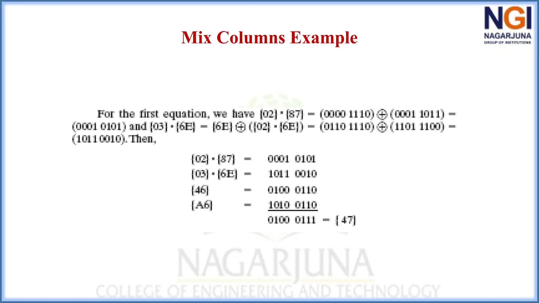 Mix Columns Example
 