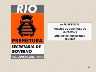 28
ANÁLISE FISCAL
ANÁLISE DE CONTROLE DE
QUALIDADE
ANÁLISE DE ORIENTAÇÃO
TÉCNICA
 