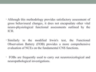 Modified Irwin Test Method CNS, RESPIRATORY & CVS (hERG assay) SAFETY PHARMACOLOGY STUDIES | PPTX
