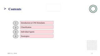 MAY 21, 2026 2
 Contents
Classification
Individual Agents
Introduction to CNS Stimulants
1
3
2
Nootropics
3
 
