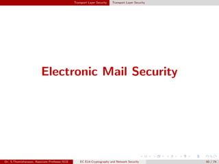 Transport Layer Security Transport Layer Security
Electronic Mail Security
Dr. S.Thamizharasan, Associate Professor/ECE EC E14-Cryptography and Network Security 60 / 74
 