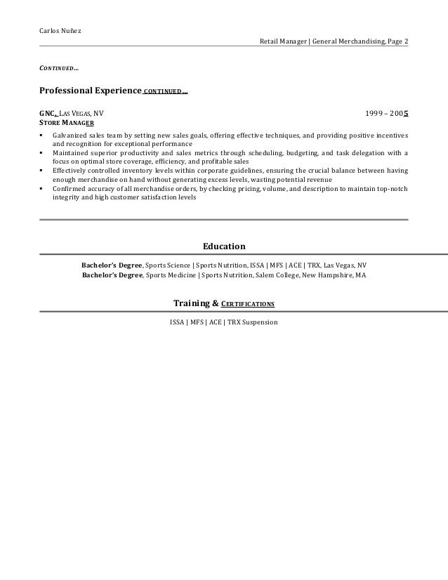 retail managment resume