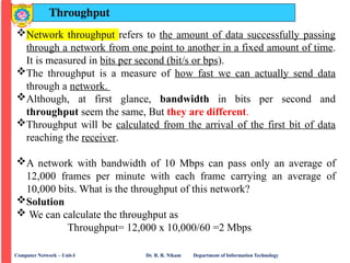 Throughput Computer Networks UNIT 1 INTRODUCTION TO COMPUTER NETWORK Network Architectures | PPTX