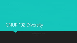 CNUR 102 Diversity
November 4th, 2019
Greg Riehl RN BScN MA
 