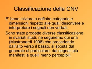 Classificazione della CNV <ul><li>E’ bene iniziare a definire categorie e dimensioni rispetto alle quali descrivere e inte...