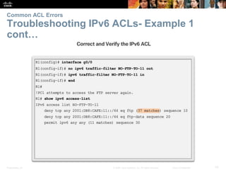 Presentation_ID 70© 2008 Cisco Systems, Inc. All rights reserved. Cisco Confidential
Common ACL Errors
Troubleshooting IPv...