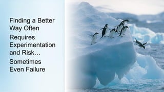 Finding a Better
Way Often
Requires
Experimentation
and Risk
Sometimes
Even Failure
 