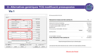 Mostra de llistat
Via 1
2.- Alternatives genèriques TCQ modificació pressupostos
 