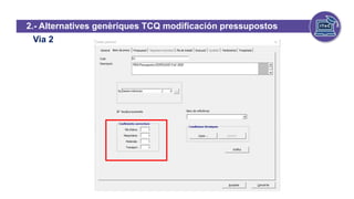Via 2
2.- Alternatives genèriques TCQ modificación pressupostos
 