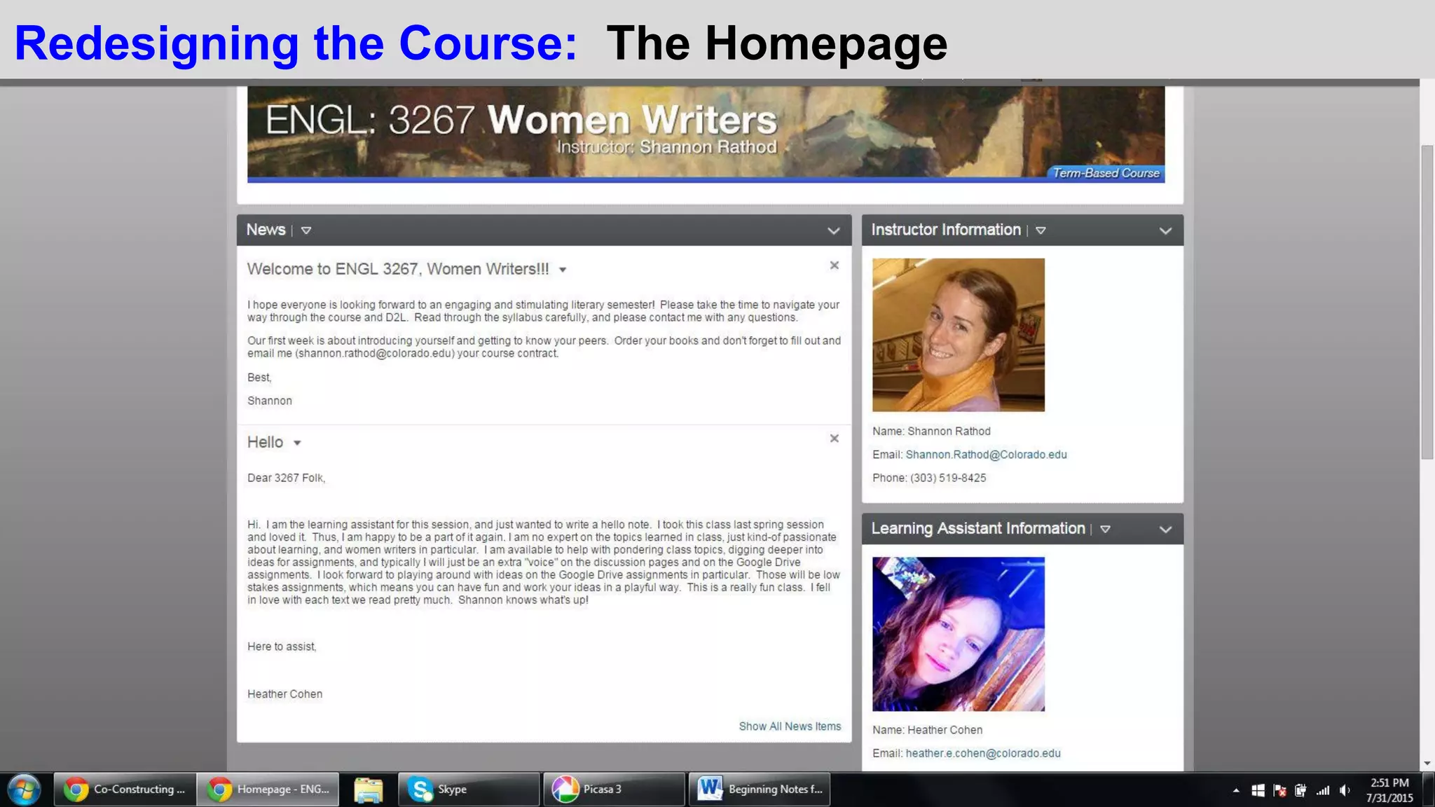 Redesigning the Course: The Homepage
 