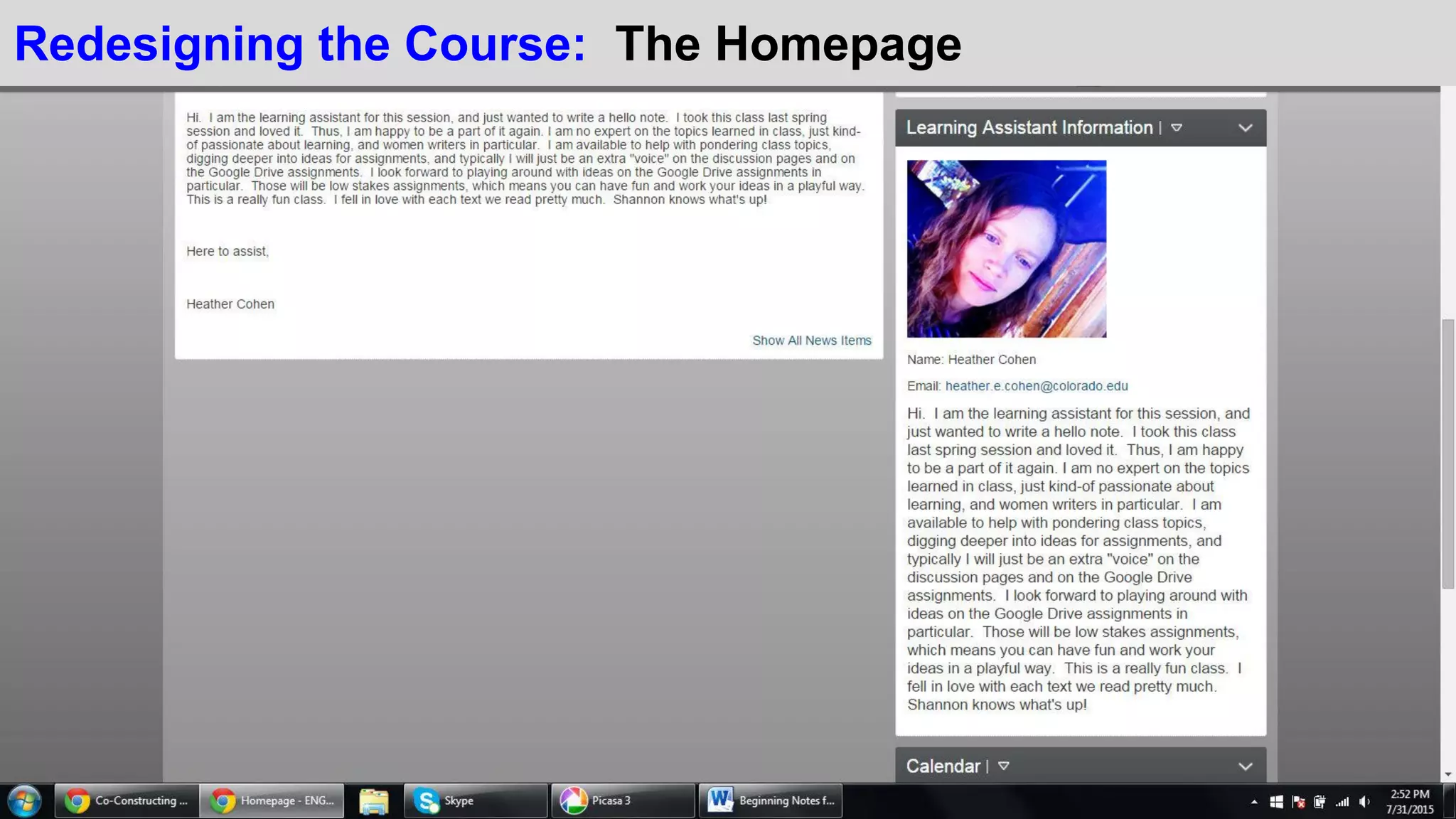 Redesigning the Course: The Homepage
 