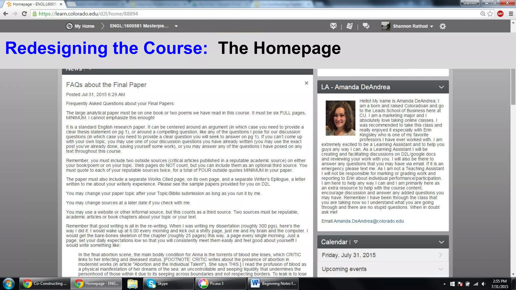 Redesigning the Course: The Homepage
 