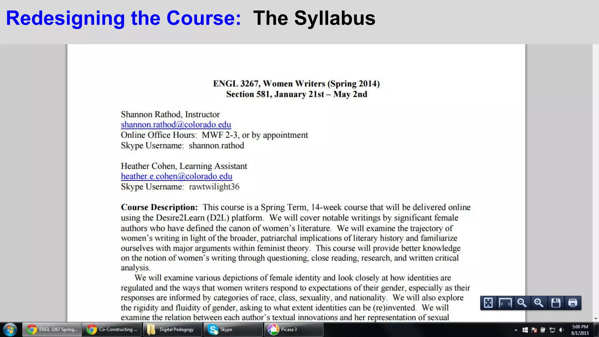 Redesigning the Course: The Syllabus
 