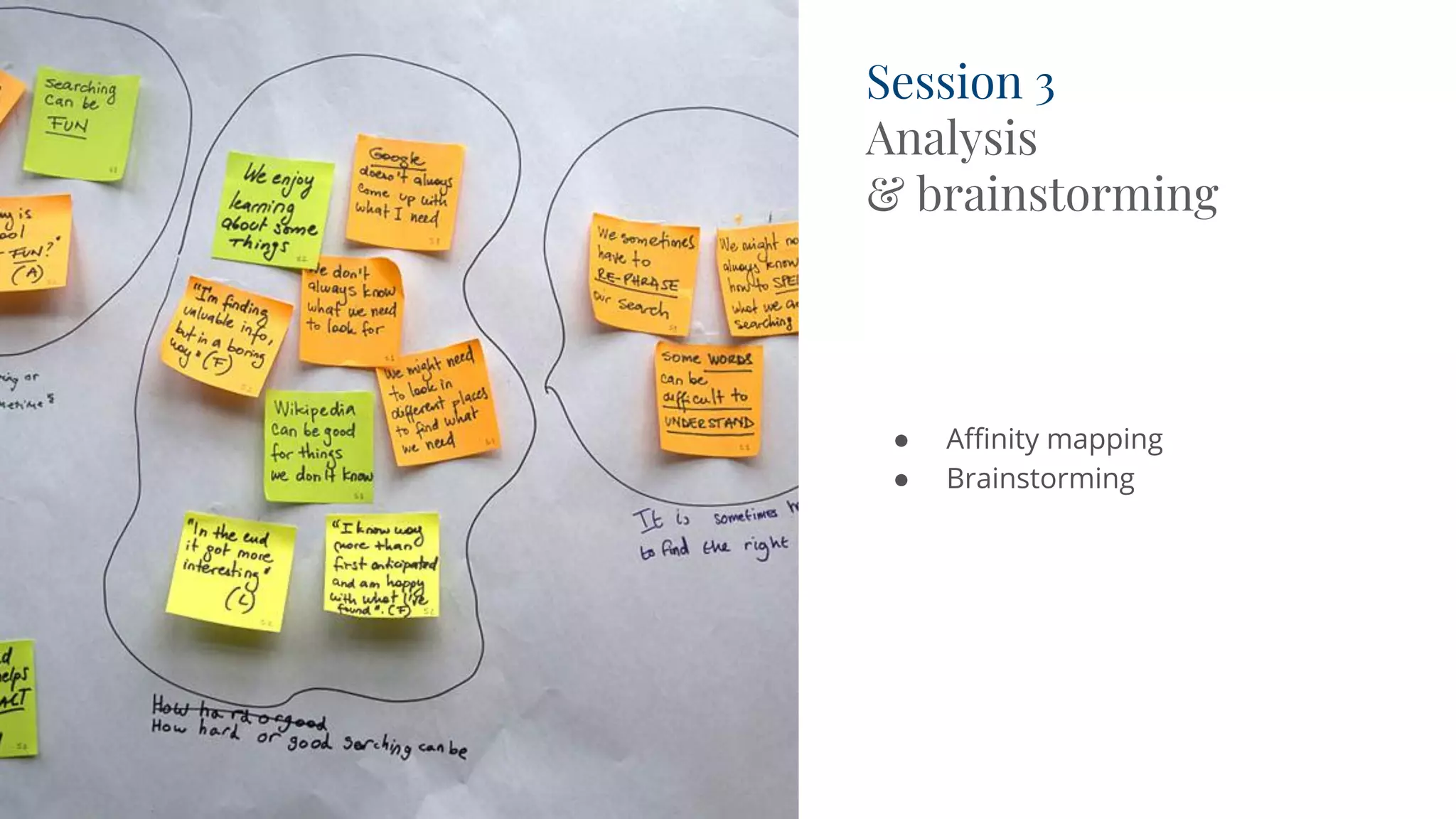 Session 3
Analysis
& brainstorming
● Affinity mapping
● Brainstorming
 