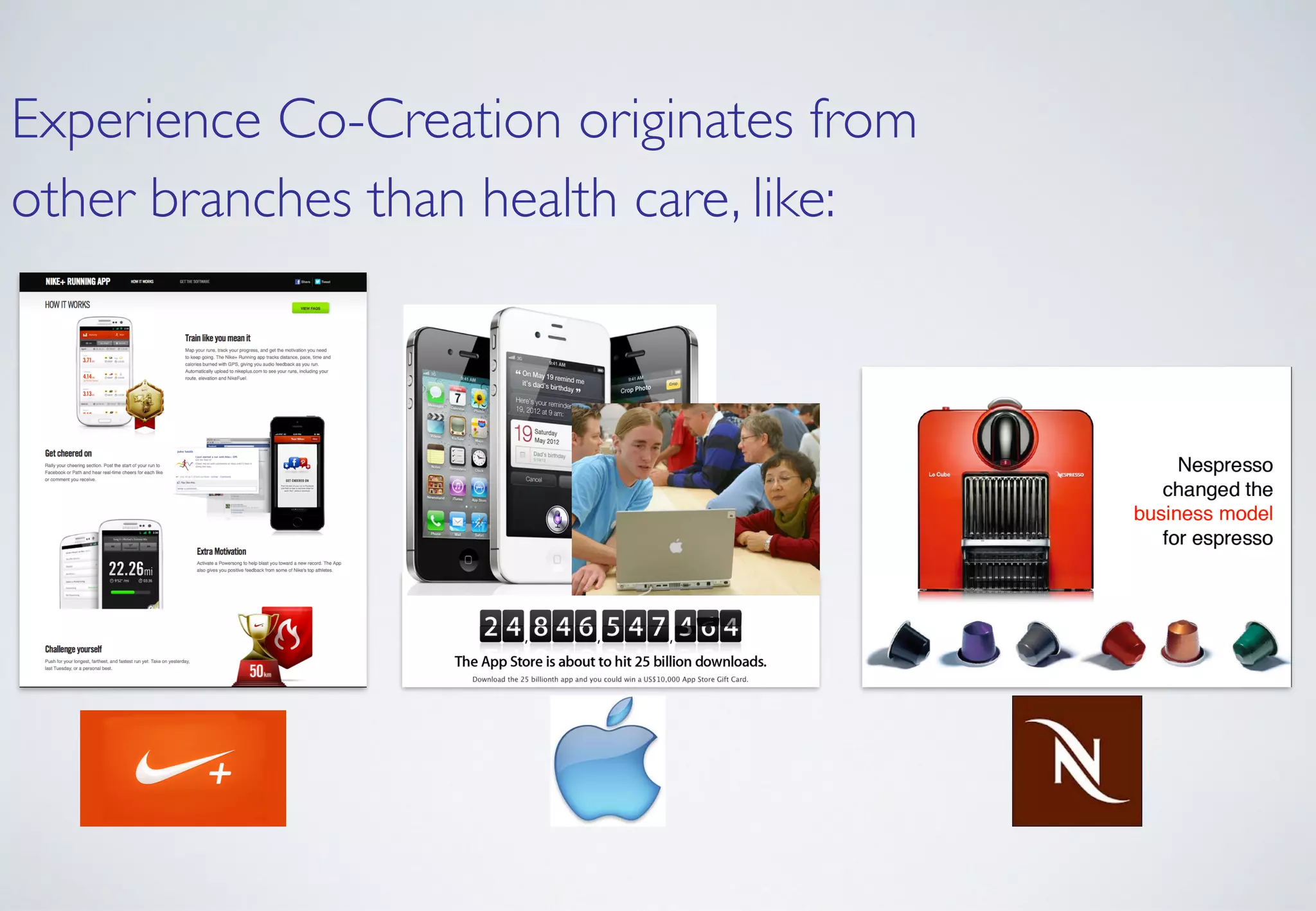 Experience Co-Creation originates from  
other branches than health care, like:
 
