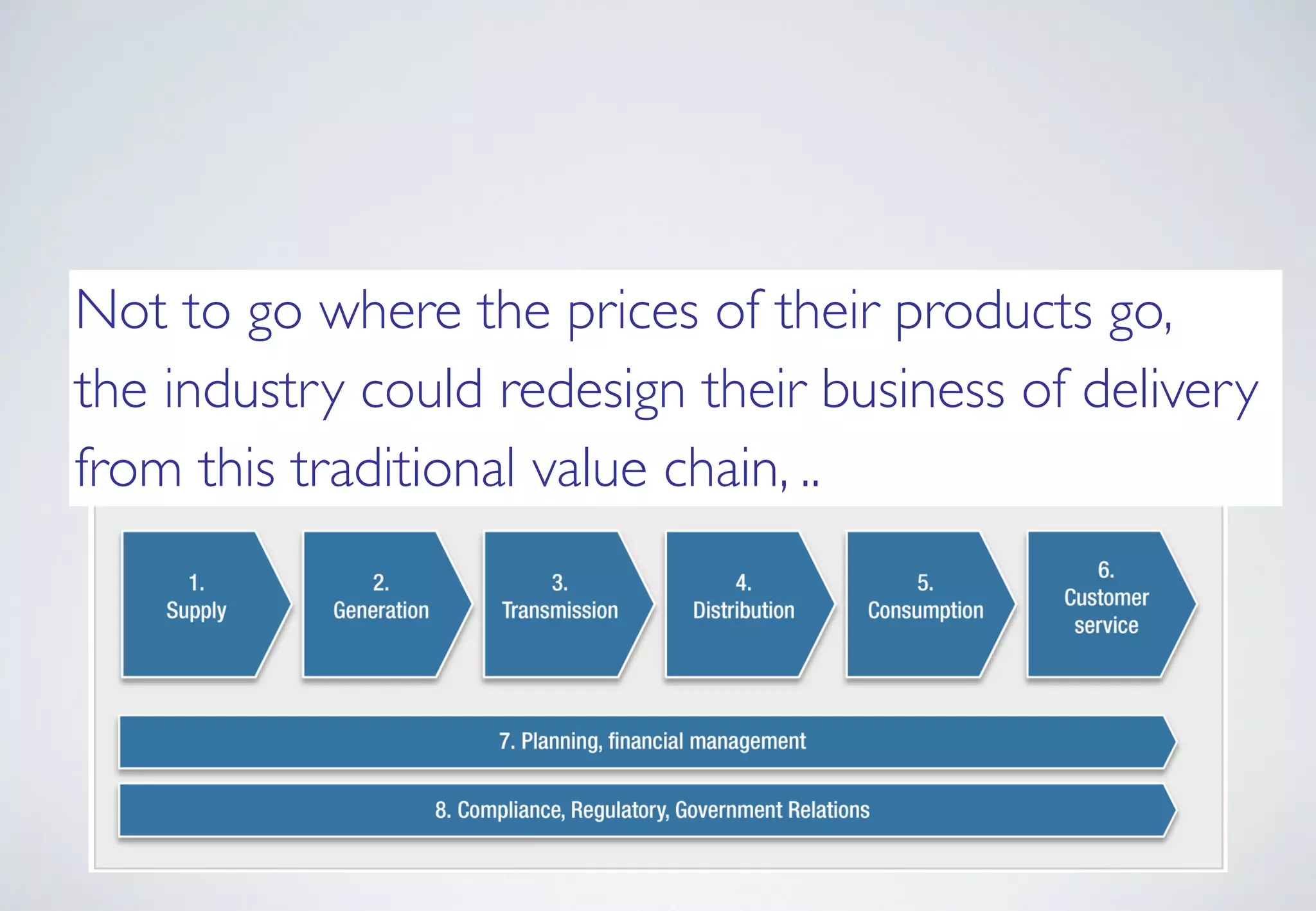 Not to go where the prices of their products go,  
the industry could redesign their business of delivery
from this traditional value chain, ..
 