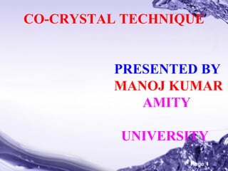 CO-CRYSTAL TECHNIQUE
PRESENTED BY
MANOJ KUMAR
AMITY
UNIVERSITY
Powerpoint Templates

Page 1

 