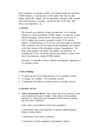 reserarch paper on Co curricular activities -need of time | DOCX