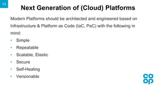 Next Generation of (Cloud) Platforms
13
Modern Platforms should be architected and engineered based on
Infrastructure & Pl...