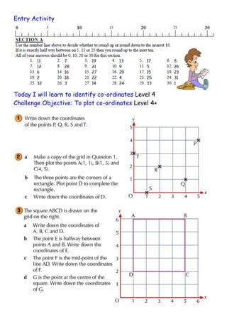 Entry Activity




Today I will learn to identify co-ordinates Level 4
Challenge Objective: To plot co-ordinates Level 4+
 