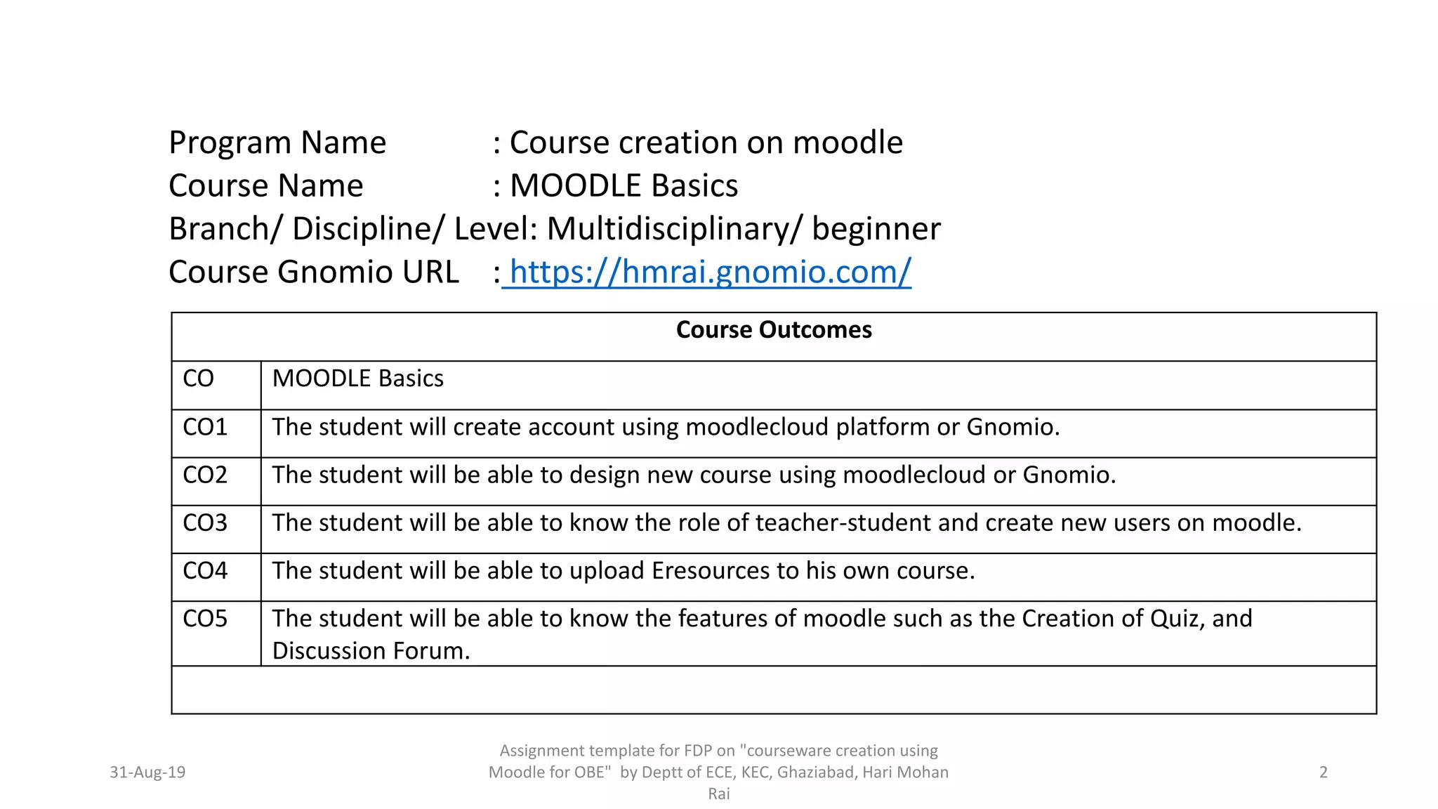 Co po mapping of moodle course | PPT