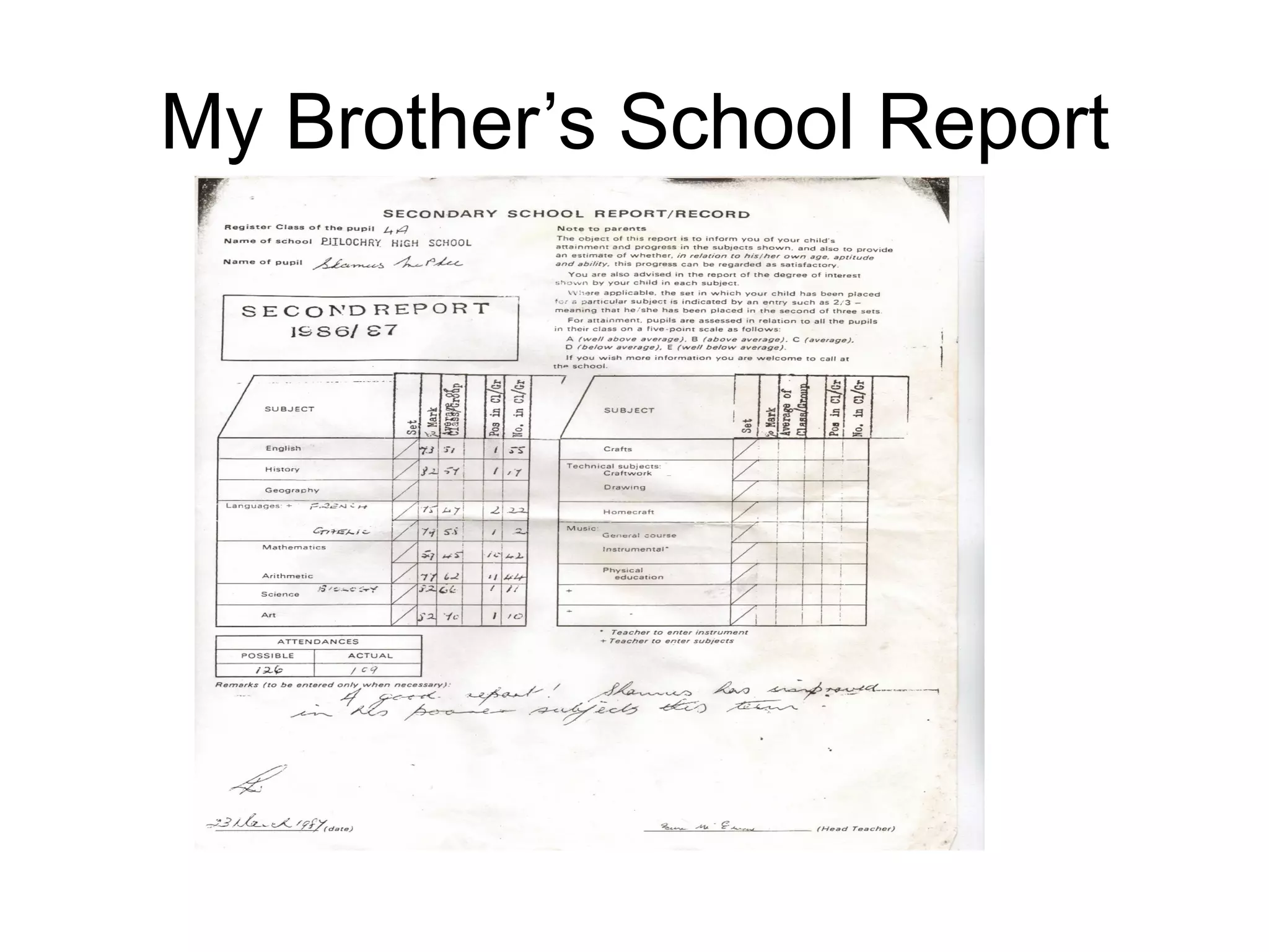 My Brother’s School Report
 