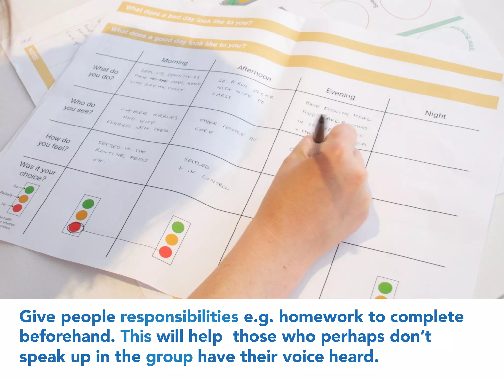 4
Give people responsibilities e.g. homework to complete
beforehand. This will help those who perhaps don’t
speak up in the group have their voice heard.
 
