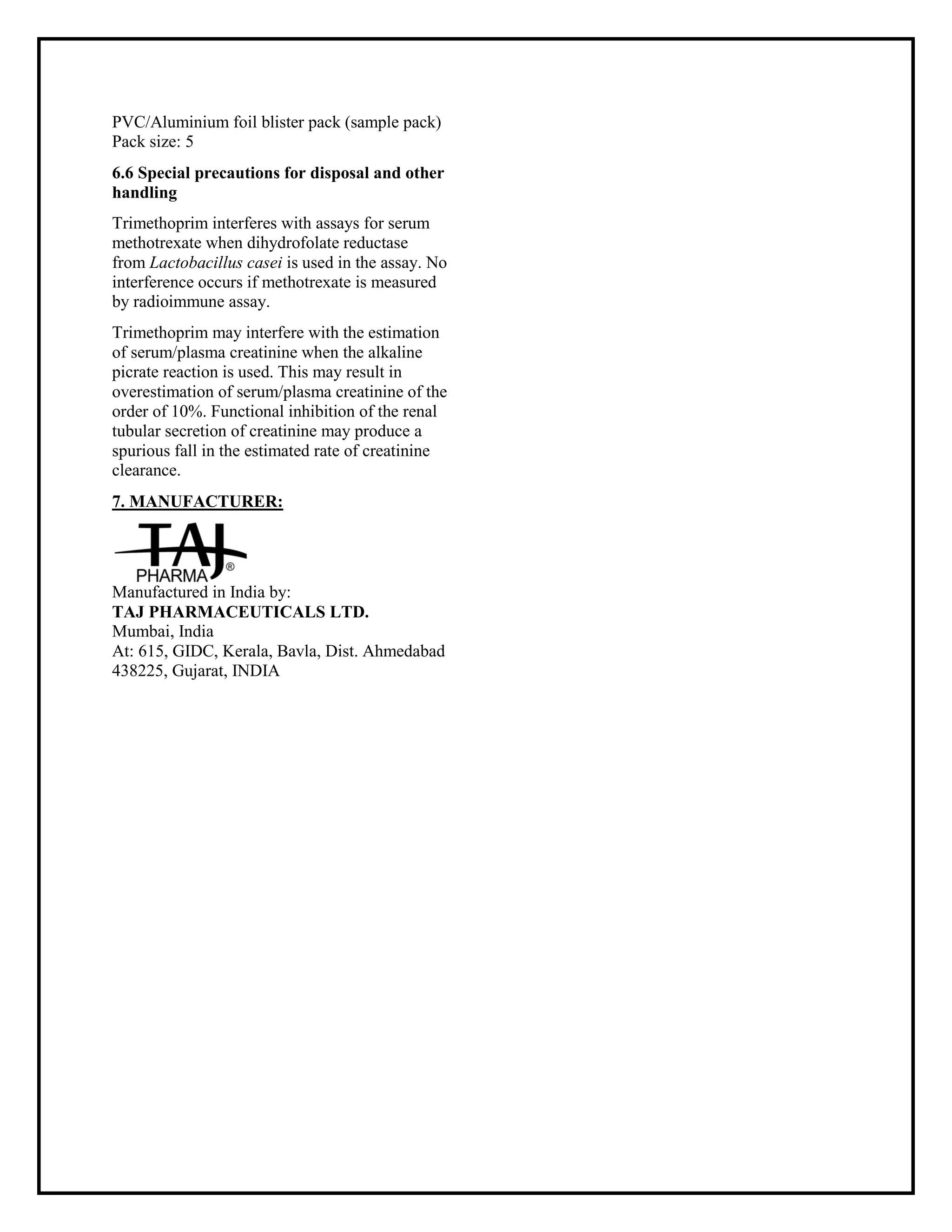 Co trimoxazole 960 mg tablets smpc- taj pharmaceuticals | PDF