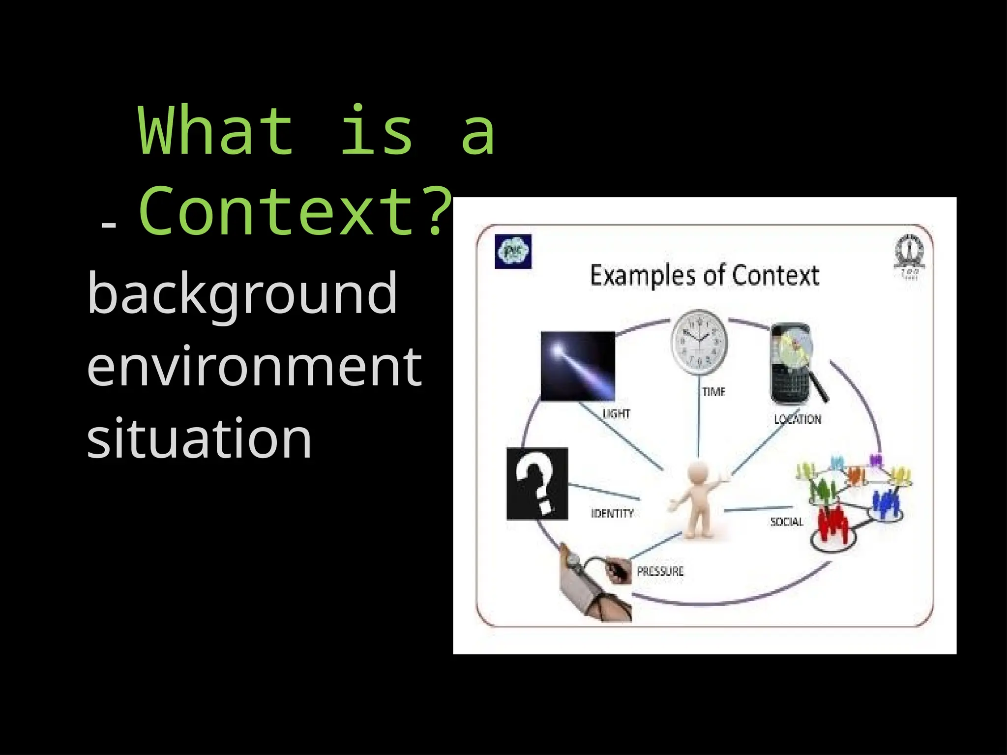 What is a
Context?
-
background
environment
situation
 