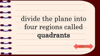 divide the plane into
four regions called
quadrants
Click here
 