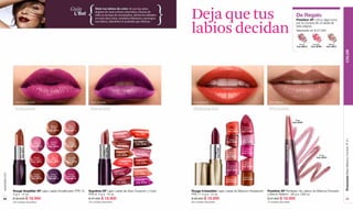 Deja que tus
                                                                    Guía              Viste tus labios de color. Si con los años
                                                                                      dejaste de usar colores atrevidos y llenos de
                                                                        L’Bel         vida es tiempo de retomarlos. Ahora los labiales                                                                                                               De Regalo
                                                                                      no solo dan color, también hidratan y protegen
                                                                                                                                                                                                                                                     Presition XP (.28 g; elige tono)


                                                                                                                                           labios decidan
                                                                                      tus labios, dándoles el acabado que deseas.
                                                                                                                                                                                                                                                     por la compra de un labial de
                                                                                                                                                                                                                                                     esta página.
                                                                                                                                                                                                                                                     Valorizado en $ 27.000



                                                                                                                                                                                                                                                        Prune       Fucshia        Mauve
                                                                                                                                                                                                                                                      Cód. 95018   Cód. 02790    Cód. 95017




                                                                                                                                                                                                                                                                                              COLOR
                 Tono: Fucsia Désir.                                              Tono: Fuchsia.                                            Tono: Rojo Vif.                                                  Tono: Mauve.

                 Volumen                                                         Duración                                                   Hidratación                                                      Precisión

                                                                                                                                                                                                                                                    Rose
                                                                                                                                                                                                                                                  Cód. 02787
                                                     Marron        Rose                                                                                                                         Rouge
                                                     Illimité    d´Amour
                                                                                                                                                                                  Rojo Vif     Intense
                                                   Cód. 14813   Cód. 02511
                                                                                                                              Orange                                             Cód. 00554   Cód. 01890
                                                                                                              Fiancée        Cód. 02437
                                                                                                             Cód. 02424
                                                                                                                                                                                                Rose
                                                                                                                                                                                  Moka         Brillance




                                                                                                                                                                                                                                                                                              Promoción Base Máximo Confort, P 41
                                       Rose          Fucsia        Rose                                                        Tabac                                            Cód. 01822    Cód. 01484
                                      Femme*         Désir*     Champagne*                                     Romance       Cód. 02428
                                                                                                              Cód. 02433




                                                                                                                                                                                                                               Mauve Cód. 02788
                                     Cód. 05514    Cód. 15872   Cód. 02509
                     Miel Echanter




                                                                                              Cód. 02434




                                                                                                                                                                                               Fuchsia
                     Cód. 02515




                                                                                                                                                                   Cód. 01485
                                                                                                                                                                                               Brillance
                                                                                                Cardin




                                                                                                                               Rosace
                                                                                                                                                                                   Rose




                                                                                                                                                                      Vin
                                                                                                               Sobrieté       Cód. 02422                                                      Cód. 01891
                                                                                                              Cód. 02426                                                         Classique                                                                                Prune
                                       Rouge           Mer       Chocolat                                                                                                       Cód. 00386                                                                              Cód. 02791
                                     Provocation    de Roses*    Majestic
                                                   Cód. 15867   Cód. 02518                                       Célèbre       Carminé
                                     Cód. 15873                                                                                                                                                 Rose
                                                                                                                Cód. 02481    Cód. 02435
                                                                                                                                                                                               Natural
                                                                                                                                                                                 Fuchsia      Cód. 00380
                                                                                                                                                                                 Intense
                                                                                                                                                                                Cód. 00393
                                                                                                             Harmonie         Sublime
                                                                                                            Cód. 02432       Cód. 02439
www.lbel.com




                                       Rouge         Violet       Fucsia
                                      Prodigeux     Pourpre      Splendide                                                                                                                     Capuccino
                                     Cód. 02516    Cód. 05511   Cód. 02510                                                                                                                     Cód. 01892
                                                                                                              Noblesse         Fuchsia                                          Mandarine
                                                                                                             Cód. 02427       Cód. 09739                                        Cód. 01824




               Rouge Amplifier XP Lápiz Labial Amplificador FPS 15.             Suprême XP Lápiz Labial de Gran Duración y Color           Rouge Irrésistible Lápiz Labial de Máxima Hidratación            Presition XP Perfilador de Labios de Máxima Precisión
               4 g e .14 oz.                                                    FPS 8. 4 g e .14 oz.                                       FPS 17.4 g e .14 oz.                                             y Efecto Relleno .28 g e .009 oz.
 44            $ 26.000 $ 18.900                                                $ 27.000 $ 18.900                                          $ 28.000 $ 18.900                                                $ 27.000 $ 18.900                                                                    45
               290 unidades disponibles.                                        240 unidades disponibles.                                  620 unidades disponibles.                                        70 unidades disponibles.
 