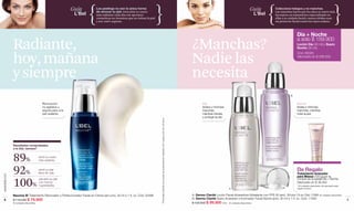 Guía         Los peelings no son la única forma
                                                                            de renovar tu piel. Descubre tu rostro
                                                                                                                                                                                                                                                                        Guía                Colecciona halagos y no manchas.
                                                                                                                                                                                                                                                                                            Las manchas hacen que los años se noten más.
                                                                L’Bel       más radiante cada día con opciones                                                                                                                                                             L’Bel            Incorpora un tratamiento especializado en
                                                                            cosméticas no invasivas que no irritan la piel                                                                                                                                                                  ellas a tu cuidado facial y nunca olvides usar
                                                                            y son 100% seguras.                                                                                                                                                                                             un protector facial contra los rayos solares.



                                                                                                                                                                                                                                                                                                             Día + Noche

               Radiante,                                                                                                                                                                                                    ¿Manchas?
                                                                                                                                                                                                                                                                                                             a solo $ 159.900
                                                                                                                                                                                                                                                                                                             Loción Día (30 ml) y Suero
                                                                                                                                                                                                                                                                                                             Noche (30 ml).



               hoy, mañana                                                                                                                                                                                                  Nadie las
                                                                                                                                                                                                                                                                                                             Cód. 95028
                                                                                                                                                                                                                                                                                                             Valorizado en $ 266.000




               y siempre                                                                                                                                                                                                    necesita
                                                                                                                                                                                                                                                                                                        B


                                             Renovación                                                                                                                                                                            Día                                                                       Noche
                                             no agresiva y                                                                                                                                                                         Aclara y minimiza                                                         Aclara y minimiza
                                             segura para una                                                                                                                                                                       manchas,                                                                  manchas, mientras
                                             piel radiante.                                                                                                                                                                        mientras hidrata                                                          nutre la piel.
                                                                                                                                                                                                                                   y protege la piel.




                                                                                                                             *Porcentaje obtenido por prueba de autoevaluación realizada a 55 mujeres entre 25 y 60 años.
               Resultados comprobados
               a la 2da. semana*



               89%                        sintió su rostro
                                          más radiante.



               92%                        sintió su piel
                                          llena de vida.
                                                                                                                                                                                                                                                                                                             De Regalo
                                                                                                                                                                                                                                                                                                             Tratamiento Aclarador
www.lbel.com




                                                                                                                                                                                                                                                                                                             para Manos (100 g) por la

               100%
                                          percibió su piel                                                                                                                                                                                                                                                   compra de la pareja Día + Noche.
                                          con menos                                                                                                                                                                                                                                                          Valorizado en $ 38.000
                                          rugosidades.                                                                                                                                                                                                                                                       *50 unidades disponibles. Se atenderá hasta
                                                                                                                                                                                                                                                        A                                                    agotar el stock.


               Neuvive SI Tratamiento Renovador y Perfeccionador Facial en Crema (am-pm). 30 ml e 1 fl. oz. Cód. 02498                                                                                                      A. Dermo Clarité Loción Facial Aclaradora Hidratante con FPS 30 (am). 30 ml e 1 fl. oz. Cód. 11049      50 unidades disponibles.

   6           $ 114.000 $ 79.900                                                                                                                                                                                           B. Dermo Clarité Suero Aclarador e Iluminador Facial Noche (pm). 30 ml e 1 fl. oz. Cód. 11050                                      7
               50 unidades disponibles.                                                                                                                                                                                     $ 133.000 $ 99.900 c/u 50 unidades disponibles.
 
