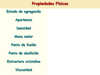 Propiedades Físicas
Estado de agregación    Gas

     Apariencia         Gas incoloro

     Densidad           1.6 kg/m3; 0,0016 g/cm3

    Masa molar          44,0 g/mol

  Punto de fusión       194 K (-79 °C)

 Punto de ebullición    216 K (–57 °C)

Estructura cristalina   Parecida al cuarzo

     Viscosidad         0,07 cP a −78 °C
 