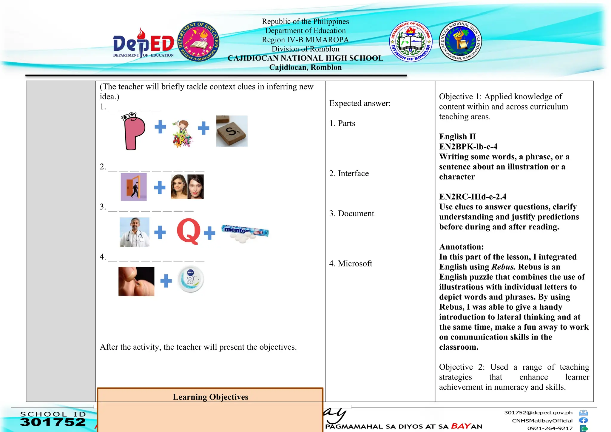 Daily Lesson Plan in MS Word Interface for Classroom Observation | DOCX