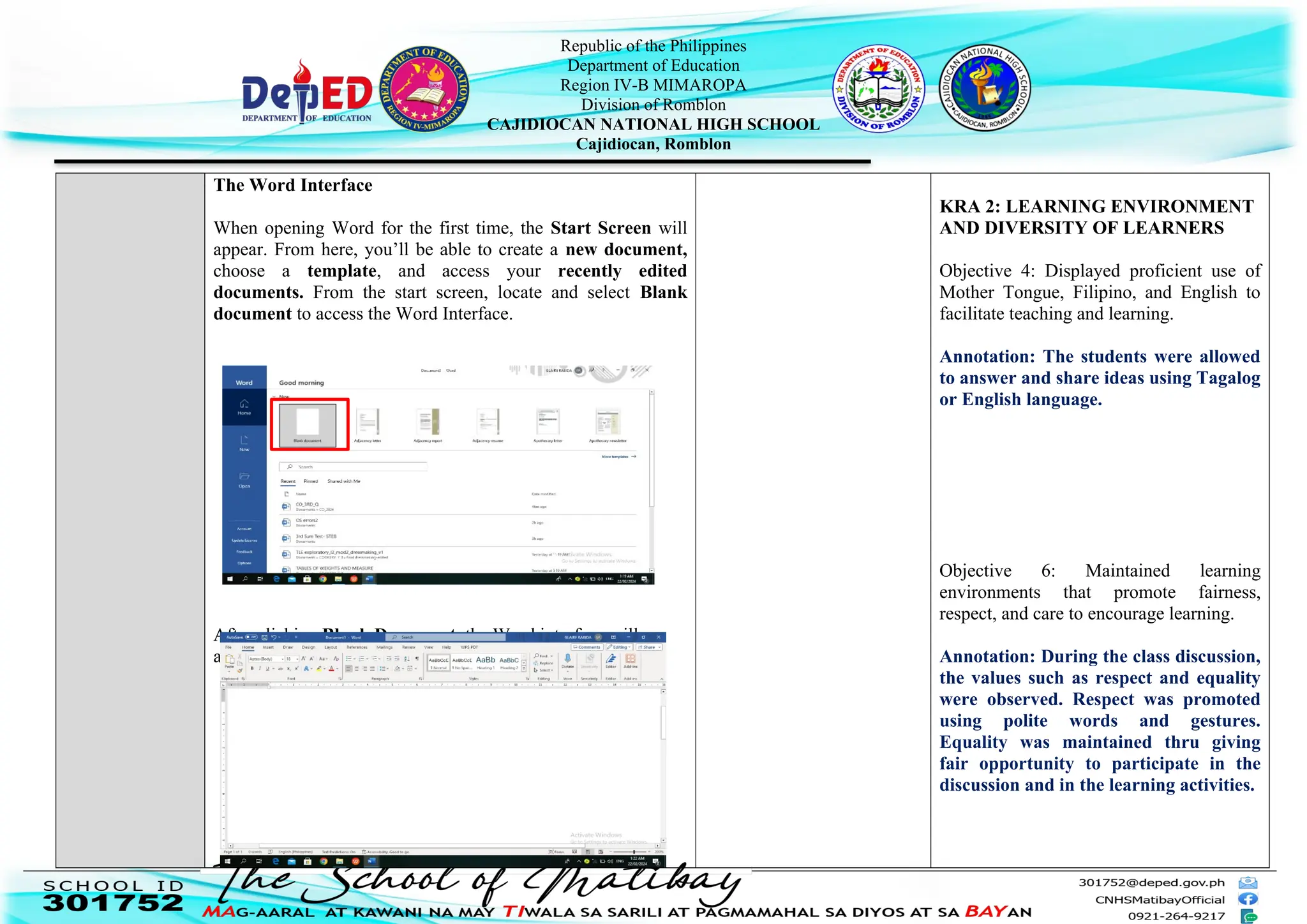 Daily Lesson Plan in MS Word Interface for Classroom Observation | DOCX