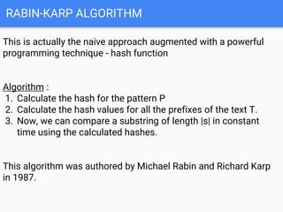 String Matching (Naive,Rabin-Karp,KMP) | PPTX