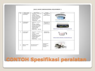 CONTOH Spesifikasi peralatan
 