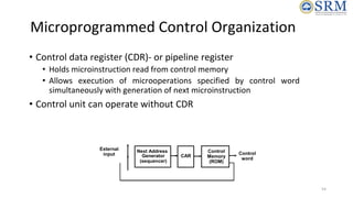 54
Microprogrammed Control Organization
• Control data register (CDR)- or pipeline register
• Holds microinstruction read ...