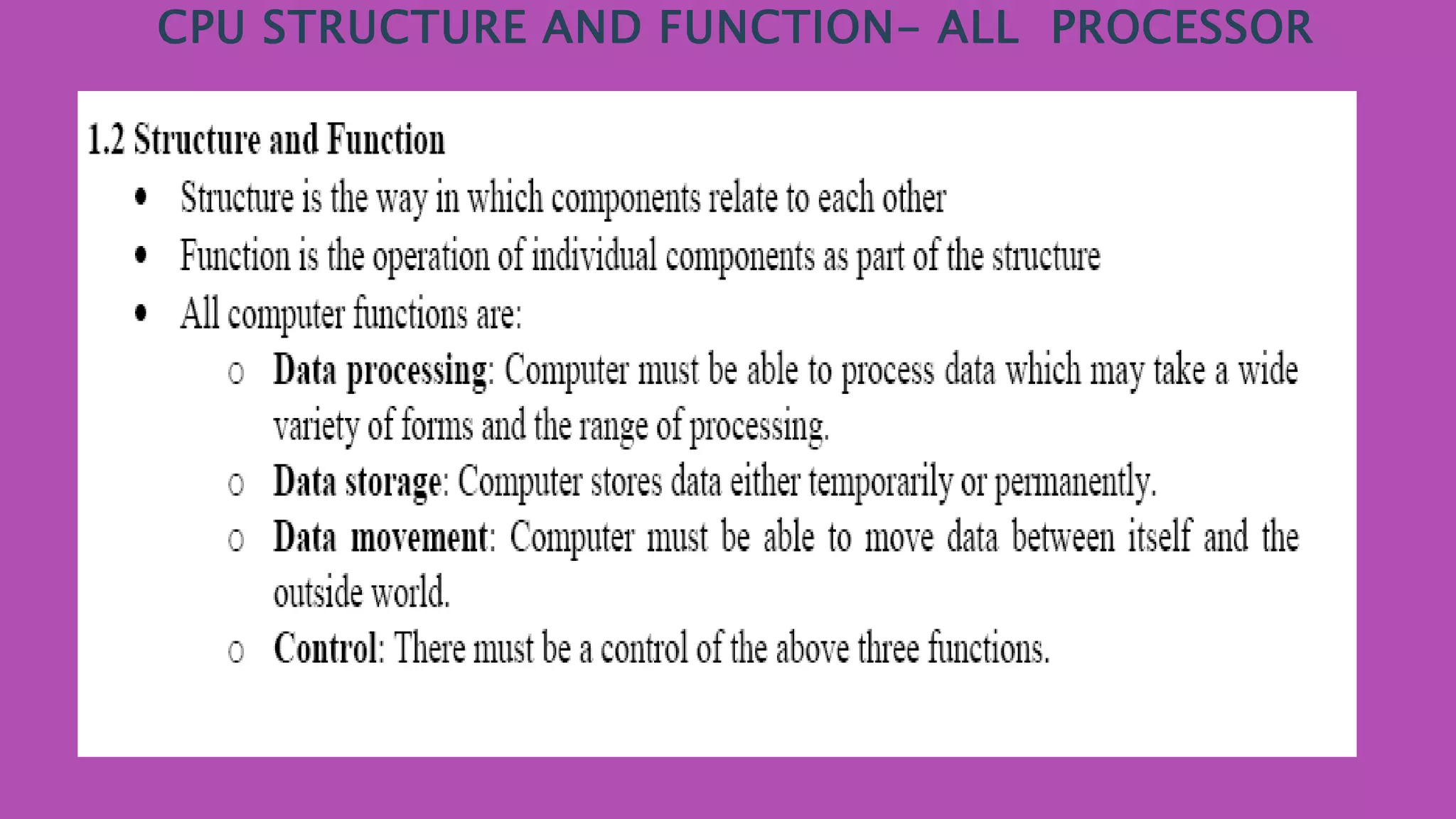 CPU STRUCTURE AND FUNCTION- ALL PROCESSOR
 