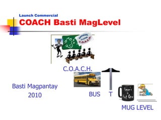 Launch Commercial

  COACH Basti MagLevel




                      C.O.A.C.H.

Basti Magpantay
      2010                    BUS   T

                                        MUG LEVEL
 